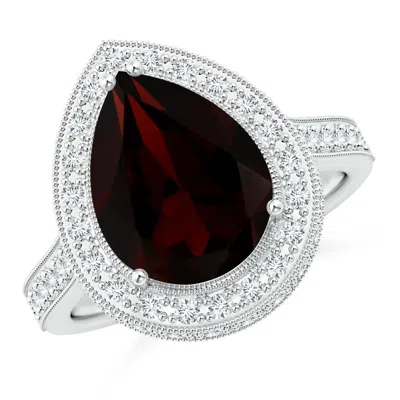 Angara Gia Certified Pear-shaped Garnet Ring With Filigree In Metallic