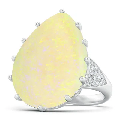 Angara Gia Certified Pear-shaped Opal Ornate Basket Ring With Diamonds In Gold