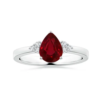 Angara Gia Certified Pear-shaped Ruby Reverse Tapered Shank Ring With Diamonds In Metallic