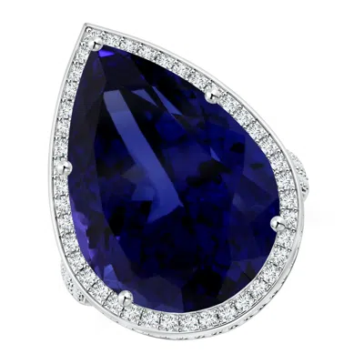 Angara Gia Certified Pear-shaped Tanzanite Floral Basket Halo Ring In Blue