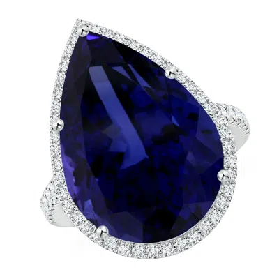 Angara Gia Certified Pear-shaped Tanzanite Halo Ring In Blue