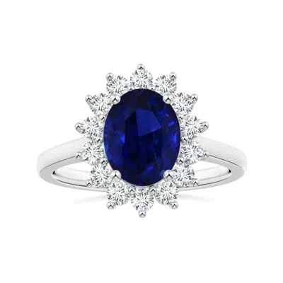 Angara Gia Certified Princess Diana Inspired Oval Blue Sapphire Ring With Diamond Halo