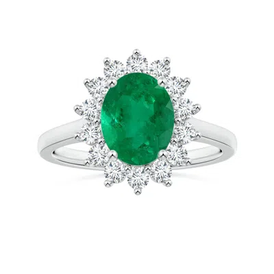 Angara Gia Certified Princess Diana Inspired Oval Columbian Emerald Halo Ring In Metallic