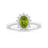 Angara Gia Certified Princess Diana Inspired Oval Peridot Reverse Tapered Ring With Halo In White Gold/yellowish Green