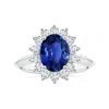 Angara Gia Certified Princess Diana Inspired Oval Sapphire Reverse Tapered Shank Ring With Halo In White Gold/deep Rich Blue