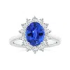 Angara Gia Certified Princess Diana Inspired Oval Sapphire Reverse Tapered Shank Ring With Halo In White Gold/deep Rich Blue