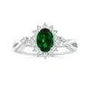 Angara Gia Certified Princess Diana Inspired Oval Tsavorite Ring With Floral Halo In White Gold/bright Medium Green