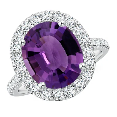 Angara Gia Certified Prong-set Oval Amethyst Halo Ring With Diamonds In Purple