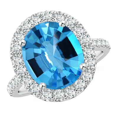 Angara Gia Certified Prong-set Oval Swiss Blue Topaz Halo Ring With Diamonds