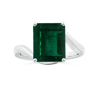 Angara Gia Certified Prong-set Solitaire Emerald-cut Emerald Bypass Ring In Metallic