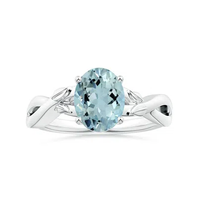 Angara Gia Certified Prong-set Solitaire Oval Aquamarine Nature Inspired Ring In Blue