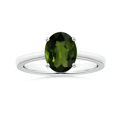 Angara Gia Certified Prong-set Solitaire Oval Tourmaline Ring With Reverse Tapered Shank In Green
