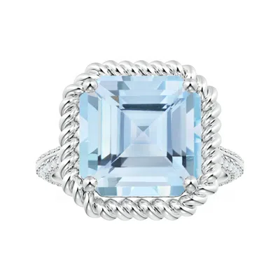 Angara Gia Certified Prong-set Square Emerald-cut Aquamarine Knife Edge Ring With Diamonds In Blue