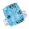 Angara Gia Certified Rectangular Cushion Aquamarine Cuban Chain Solitaire Ring In White Gold/sky Blue