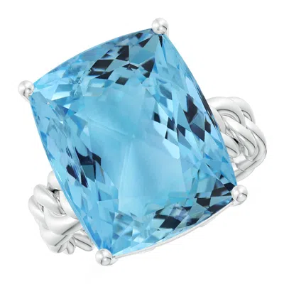 Angara Gia Certified Rectangular Cushion Aquamarine Cuban Chain Solitaire Ring In Blue