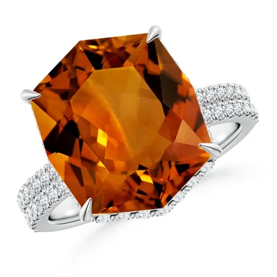 Angara Gia Certified Rectangular Cushion Citrine Hidden Halo Cocktail Ring In Orange