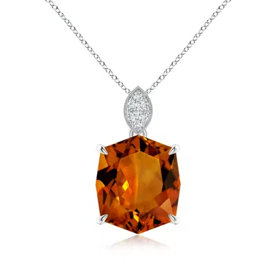 Angara Gia Certified Rectangular Cushion Citrine Leaf Bale Pendant In Orange