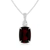 Angara Gia Certified Rectangular Cushion Garnet Pendant In White Gold/dark To Medium Red