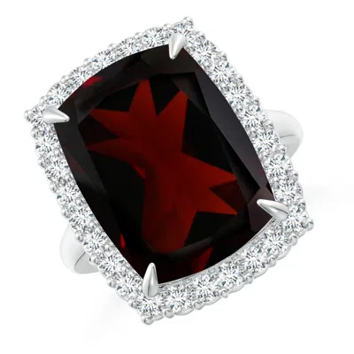 Angara Gia Certified Rectangular Cushion Garnet Ring With Diamond Halo In Red