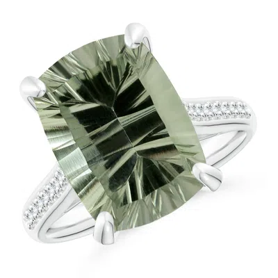 Angara Gia Certified Rectangular Cushion Green Amethyst Ring With Diamonds
