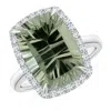 Angara Gia Certified Rectangular Cushion Green Amethyst Ring With Halo In White Gold