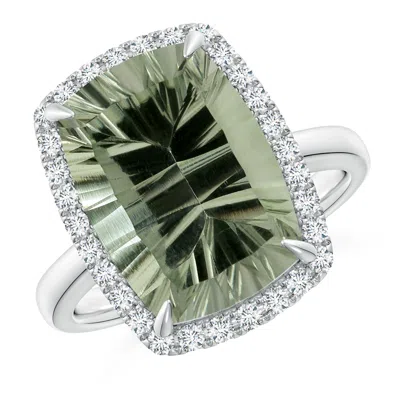 Angara Gia Certified Rectangular Cushion Green Amethyst Ring With Halo