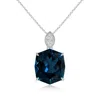 Angara Gia Certified Rectangular Cushion London Blue Topaz Leaf Bale Pendant In White Gold/deep Greenish Blue