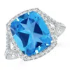 Angara Gia Certified Rectangular Cushion Swiss Blue Topaz Split Shank Ring In White Gold/swiss Blue