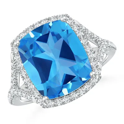 Angara Gia Certified Rectangular Cushion Swiss Blue Topaz Split Shank Ring
