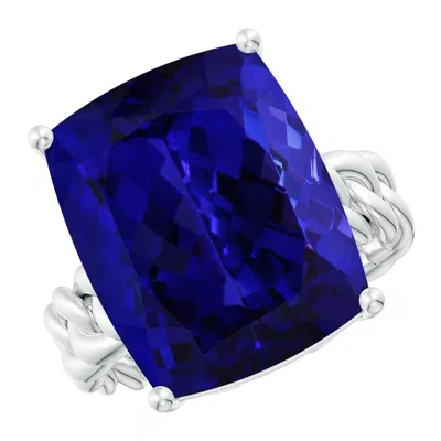 Angara Gia Certified Rectangular Cushion Tanzanite Cuban Chain Solitaire Ring In Blue