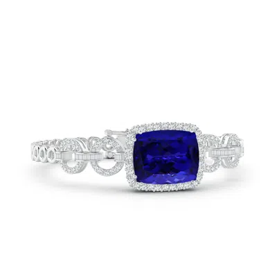 Angara Gia Certified Rectangular Cushion Tanzanite Multi-link Bracelet With Halo In Metallic