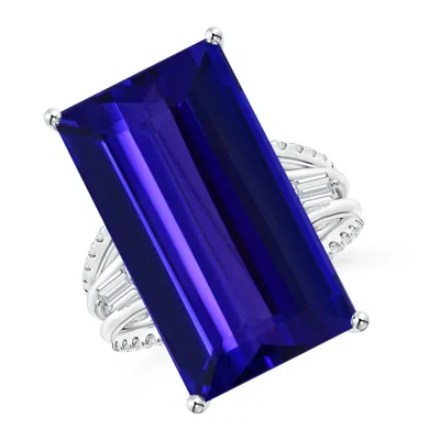 Angara Gia Certified Rectangular Tanzanite Split Shank Ring With Diamonds In Blue