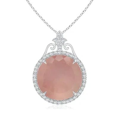 Angara Gia Certified Rose Quartz Pendant With Fleur De Lis Bale In Metallic