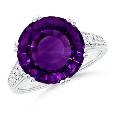 Angara Gia Certified Round Amethyst Cocktail Ring With Diamonds In Metallic