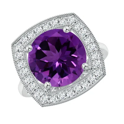 Angara Gia Certified Round Amethyst Halo Ring With Milgrain In Purple