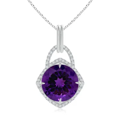 Angara Gia Certified Round Amethyst Pendant With Cushion Halo In Metallic