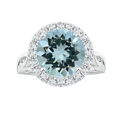 Angara Gia Certified Round Aquamarine Twisted Shank Ring With Diamond Halo In Metallic