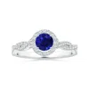 Angara Gia Certified Round Blue Sapphire Halo Ring With Diamond Twist Shank In White Gold/deep Rich Blue