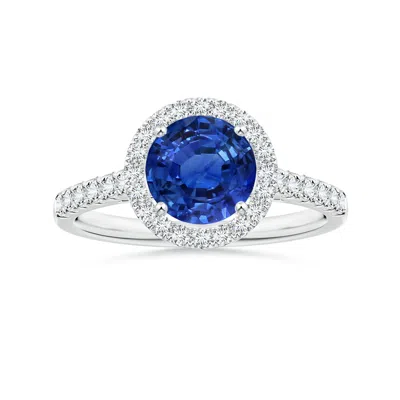 Angara Gia Certified Round Blue Sapphire Halo Ring With Diamonds