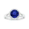 Angara Gia Certified Round Blue Sapphire Halo Ring With Split Shank In White Gold/deep Rich Blue