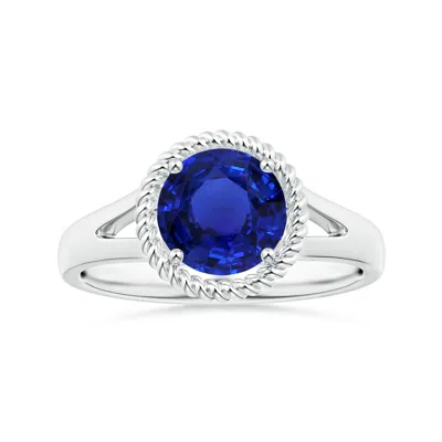 Angara Gia Certified Round Blue Sapphire Halo Ring With Split Shank In Metallic