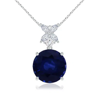 Angara Gia Certified Round Blue Sapphire Pendant With Floral Bale