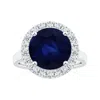 Angara Gia Certified Round Blue Sapphire Ring With Single Diamond Halo In White Gold/dark To Medium Blue