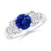 Angara Gia Certified Round Blue Sapphire Ring With Trio Diamonds In White Gold/medium To Rich Blue