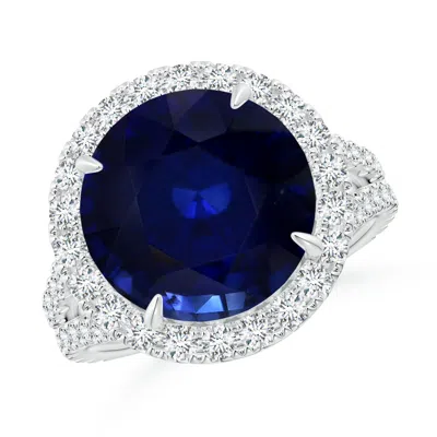 Angara Gia Certified Round Ceylon Sapphire Split Shank Ring In Metallic