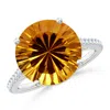 Angara Gia Certified Round Citrine Cocktail Ring With Floral Motif In White Gold/deep Golden
