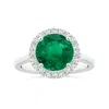 Angara Gia Certified Round Emerald Reverse Tapered Shank Ring With Halo In White Gold/rich Medium Green