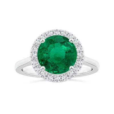 Angara Gia Certified Round Emerald Reverse Tapered Shank Ring With Halo In Green
