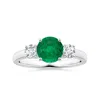 Angara Gia Certified Round Emerald Three Stone Ring With Diamonds In White Gold/rich Medium Green