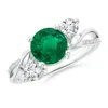 Angara Gia Certified Round Emerald Twisted Vine Ring With Diamonds In White Gold/rich Medium Green